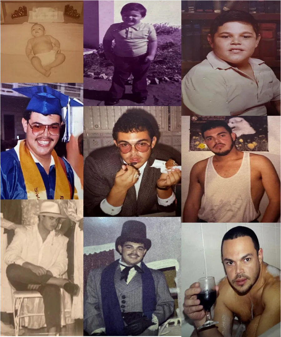 Nine archival photographs of Wilfredo from infancy through his twenties, including his graduation